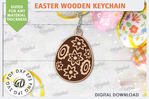 Easter Wooden Keychain Laser Cut. Floral Easter Egg SVG SVG Evgenyia Guschina 
