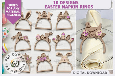 Easter Wooden Napkin Rings LaserCut Bundle. Easter Decor SVG SVG Evgenyia Guschina 