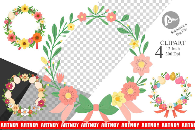 Easter Wreath Clipart Sublimation artnoy 