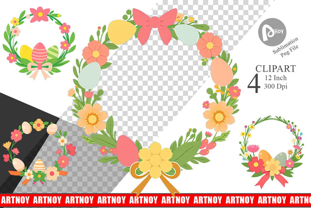 Easter Wreath Clipart Sublimation artnoy 