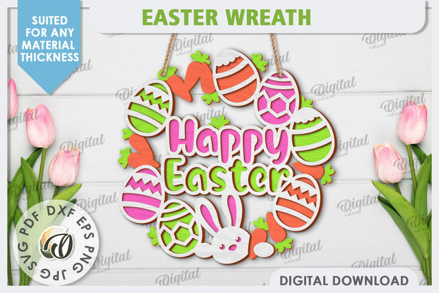 Easter Wreath Laser Cut. Spring Home Decor. Door Sign SVG SVG Evgenyia Guschina 