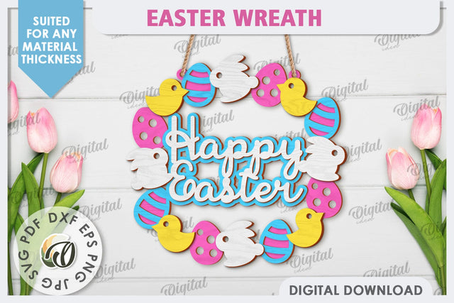 Easter Wreath Laser Cut. Spring Home Decor. Door Sign SVG SVG Evgenyia Guschina 