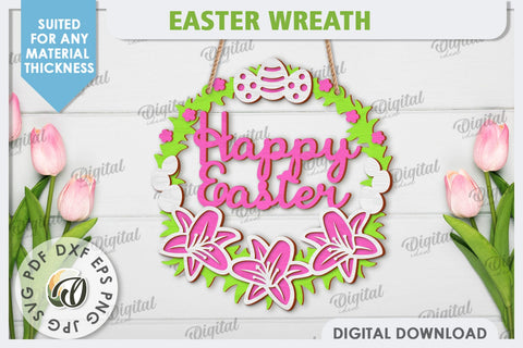 Easter Wreath Laser Cut. Spring Home Decor. Door Sign SVG SVG Evgenyia Guschina 