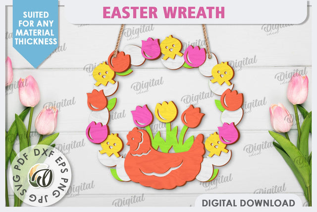 Easter Wreath Laser Cut. Spring Home Decor. Door Sign SVG SVG Evgenyia Guschina 