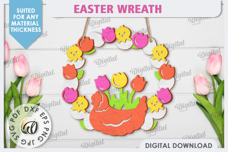 Easter Wreath Laser Cut. Spring Home Decor. Door Sign SVG SVG Evgenyia Guschina 