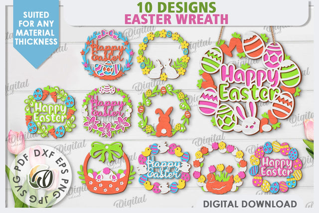 Easter Wreaths Laser Cut Bundle. Spring Home Decor SVG SVG Evgenyia Guschina 