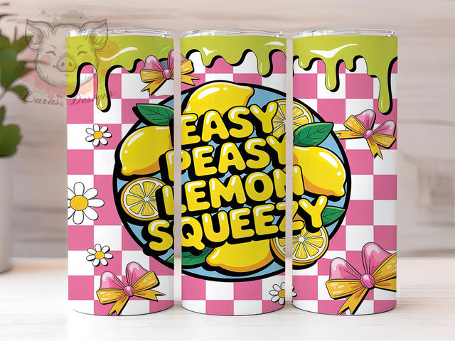 Easy Peasy Lemon Art 20oz Tumbler, Pop Art Style, Lemonade Theme, Circular Design, Vibrant Illustration, Skinny Tumbler, Sublimation PNG Sublimation Lara' s Designs 
