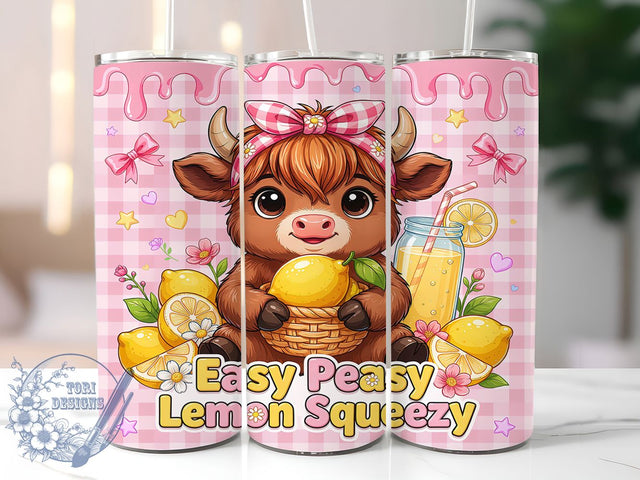 Easy Peasy Lemon Cow 20oz Tumbler, Kawaii Cow, Baby Highland Calf, Anthropomorphic Design, Cute Farm Animal, Skinny Tumbler, Sublimation PNG Sublimation ToriDesigns 