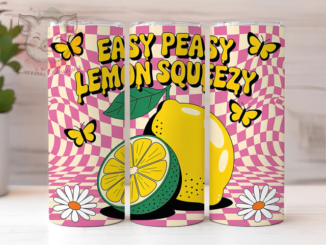 Easy Peasy Lemon Squeezy Summer Tumbler, Lemon Squeezy Wrap, Summer Lemon Design, 20Oz Tumbler Sublimation, Fresh Citrus Drinkware, Cute Lemon Mug, Sunny Day Cup Sublimation Lara' s Designs 