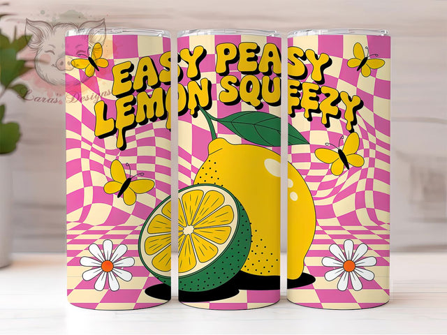 Easy Peasy Lemon Squeezy Summer Tumbler, Lemon Squeezy Wrap, Summer Lemon Design, 20Oz Tumbler Sublimation, Fresh Citrus Drinkware, Cute Lemon Mug, Sunny Day Cup Sublimation Lara' s Designs 