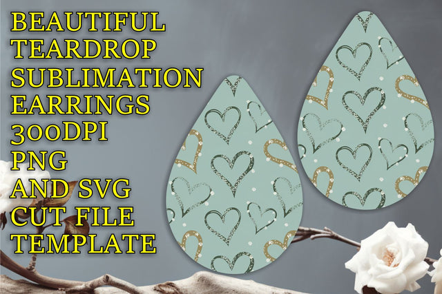easy PNG, Gorgeous sublimation template for earrings, Heart Sublimation HoodArtCraft 