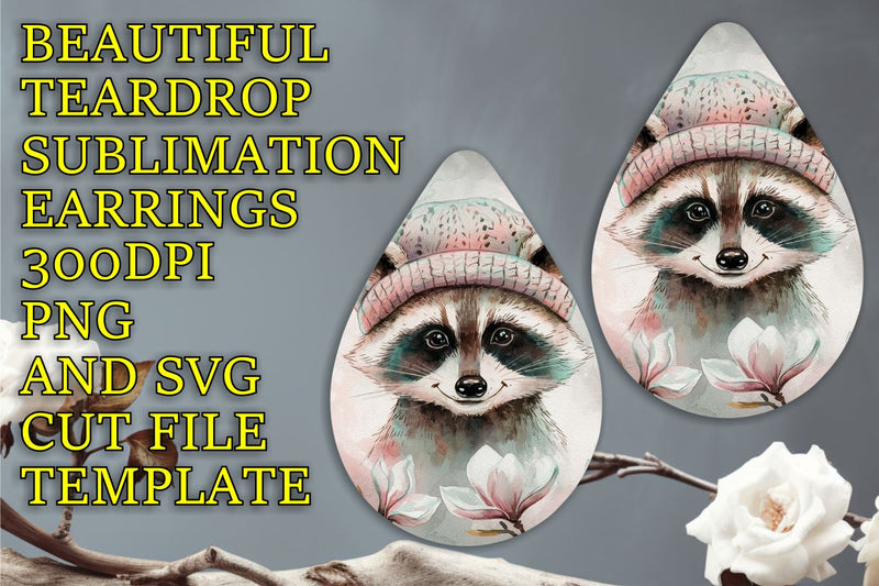Easy-to-customize teardrop earrings template, PNG format, Animals Sublimation HoodArtCraft 