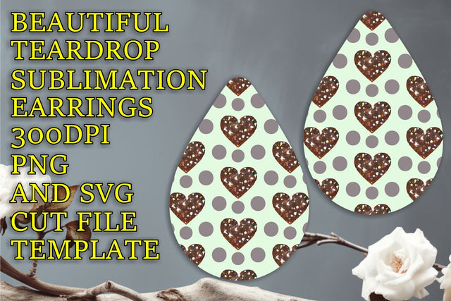 easy-to-use PNG file, Elegant teardrop earrings design, Heart Sublimation HoodArtCraft 