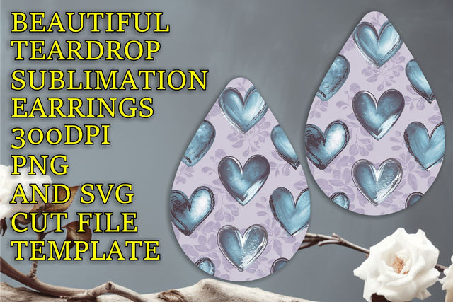 easy-to-use PNG, Gorgeous teardrop earrings template, Heart Sublimation HoodArtCraft 