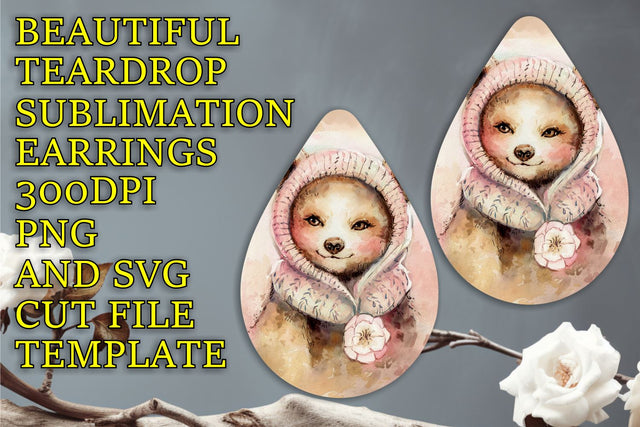 Easy-to-use sublimation file for teardrop earrings, PNG, Animals Sublimation HoodArtCraft 