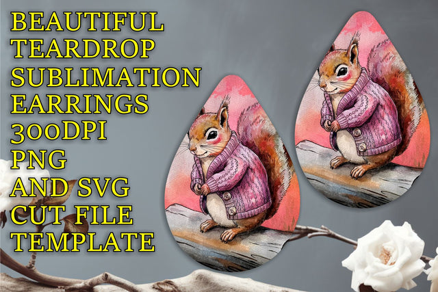 Easy-to-use teardrop earrings PNG template, versatile design, Animals Sublimation HoodArtCraft 