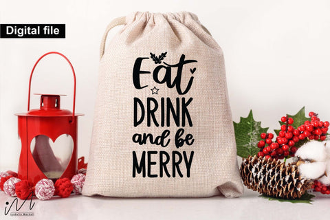 Eat, Drink and Be Merry SVG – Funny Christmas Wine Bag SVG Isabella Machell 