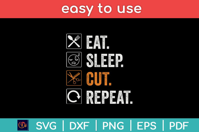 Eat Sleep Cut Repeat Barber & Straight Razor Svg Design SVG artprintfile 