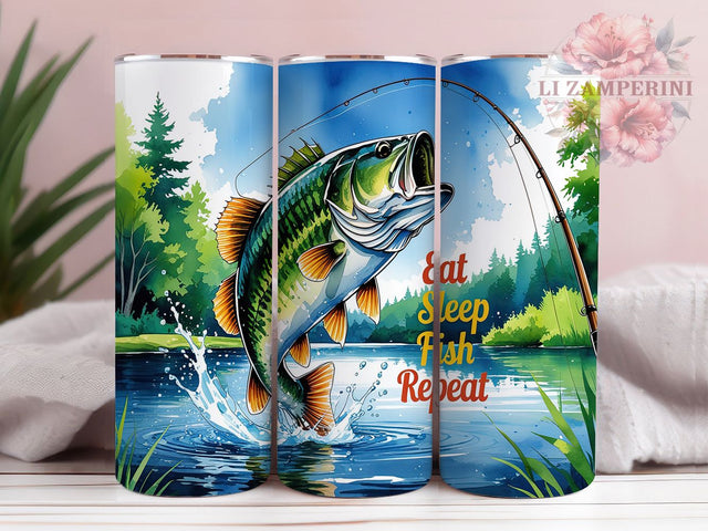 Eat Sleep Fish 20oz Tumbler Wrap, Eat Sleep Fish Repeat Mug, Angler Gift Cup, Fisherman Theme Design, Bass Fishing Wrap, Outdoor Fishing Life, Sublimation Tumbler Wrap Sublimation Li Zamperini 