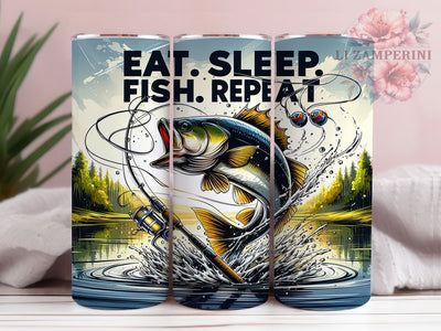 Eat Sleep Fish 20oz Tumbler Wrap, Eat Sleep Fish Repeat Mug, Angler Gift Cup, Fisherman Theme Design, Bass Fishing Wrap, Outdoor Fishing Life, Sublimation Tumbler Wrap Sublimation Li Zamperini 