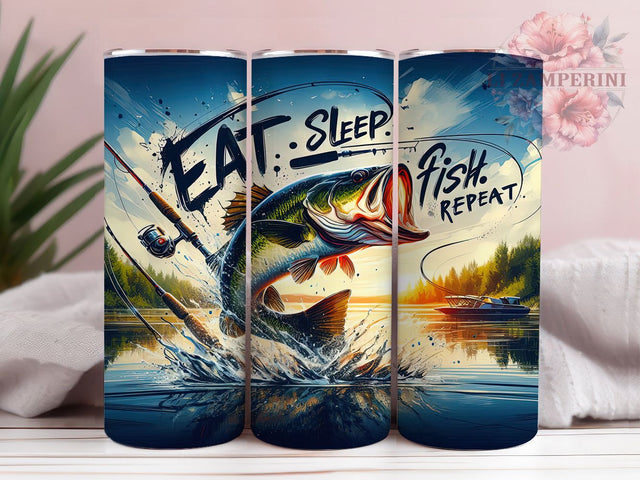 Eat Sleep Fish 20oz Tumbler Wrap, Eat Sleep Fish Repeat Mug, Angler Gift Cup, Fisherman Theme Design, Bass Fishing Wrap, Outdoor Fishing Life, Sublimation Tumbler Wrap Sublimation Li Zamperini 