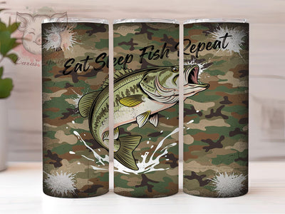 Eat Sleep Fish Art 20oz Tumbler, Leaping Bass, Realistic Shading, Fishing Quote, Dynamic Illustration, Skinny Tumbler, Sublimation PNG Sublimation Lara' s Designs 