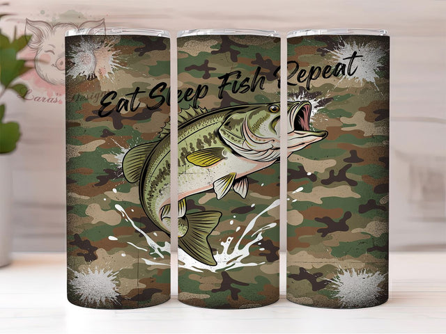Eat Sleep Fish Art 20oz Tumbler, Leaping Bass, Realistic Shading, Fishing Quote, Dynamic Illustration, Skinny Tumbler, Sublimation PNG Sublimation Lara' s Designs 