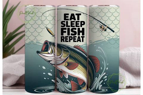 Eat Sleep Fish Repeat 20oz Tumbler Wrap Sublimation PixelChick 