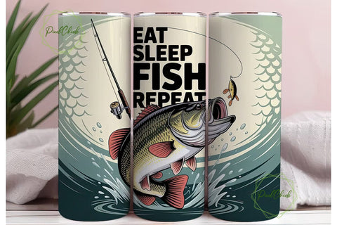 Eat Sleep Fish Repeat 20oz Tumbler Wrap Sublimation PixelChick 