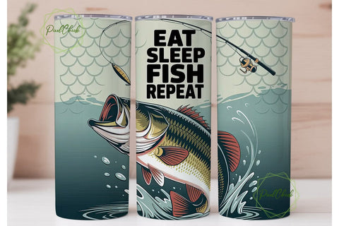 Eat Sleep Fish Repeat 20oz Tumbler Wrap Sublimation PixelChick 
