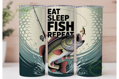 Eat Sleep Fish Repeat 20oz Tumbler Wrap Sublimation PixelChick 