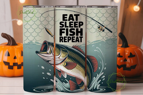 Eat Sleep Fish Repeat 20oz Tumbler Wrap Sublimation PixelChick 
