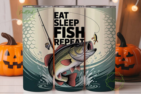 Eat Sleep Fish Repeat 20oz Tumbler Wrap Sublimation PixelChick 