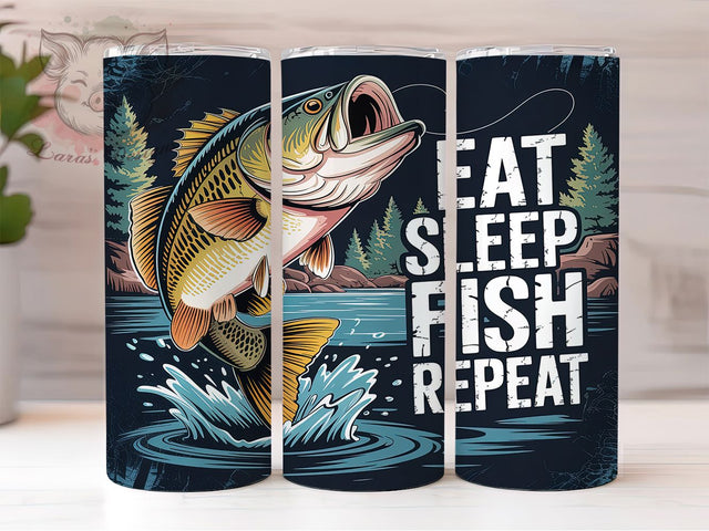 Eat Sleep Fish Repeat Funny Outdoor Tumbler, Eat Sleep Fish Repeat, 20oz Tumbler Design, Fisherman Sublimation Wrap, Outdoor Tumbler Wrap, Funny Fishing Tumbler Sublimation Lara' s Designs 