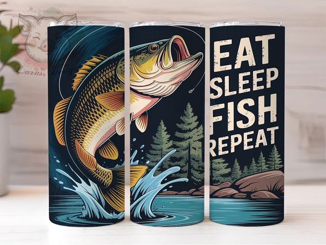 Eat Sleep Fish Repeat Funny Outdoor Tumbler, Eat Sleep Fish Repeat, 20oz Tumbler Design, Fisherman Sublimation Wrap, Outdoor Tumbler Wrap, Funny Fishing Tumbler Sublimation Lara' s Designs 