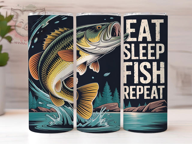 Eat Sleep Fish Repeat Funny Outdoor Tumbler, Eat Sleep Fish Repeat, 20oz Tumbler Design, Fisherman Sublimation Wrap, Outdoor Tumbler Wrap, Funny Fishing Tumbler Sublimation Lara' s Designs 