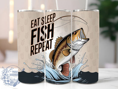 Eat Sleep Fish Tumbler Wrap, Eat Sleep Fish Repeat, 20oz Sublimation Design, Skinny Tumbler Wrap, Digital Download, Outdoor Fishing Gift, Sublimation Template Sublimation ToriDesigns 