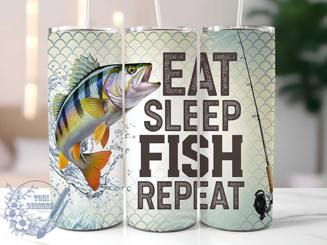 Eat Sleep Fish Tumbler Wrap, Eat Sleep Fish Repeat, 20oz Sublimation Design, Skinny Tumbler Wrap, Digital Download, Outdoor Fishing Gift, Sublimation Template Sublimation ToriDesigns 