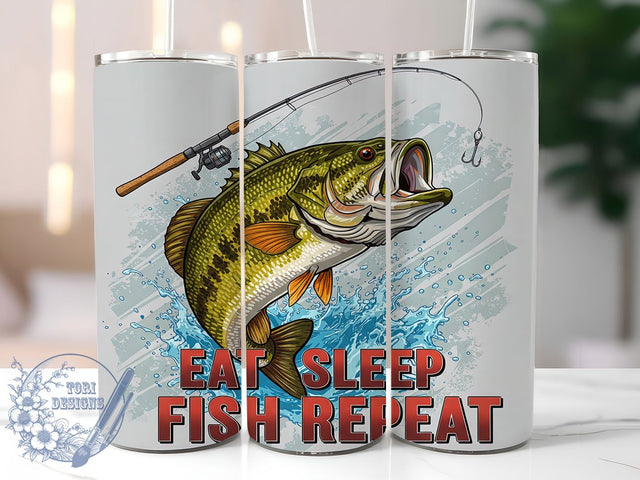 Eat Sleep Fish Tumbler Wrap, Eat Sleep Fish Repeat, 20oz Sublimation Design, Skinny Tumbler Wrap, Digital Download, Outdoor Fishing Gift, Sublimation Template Sublimation ToriDesigns 