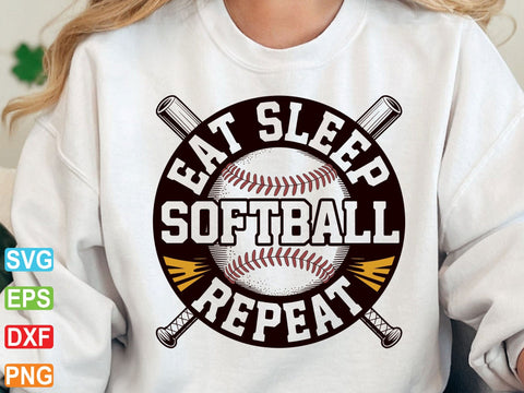 Eat Sleep Softball Repeat Svg, Softball Saying Svg SVG artprintfile 