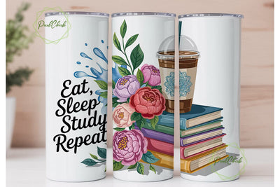 Eat Sleep Study Repeat 20oz Tumbler Wrap Sublimation PixelChick 