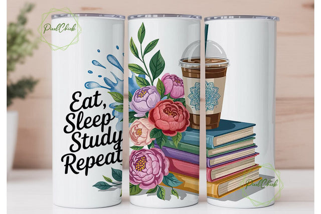 Eat Sleep Study Repeat 20oz Tumbler Wrap Sublimation PixelChick 