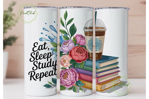 Eat Sleep Study Repeat 20oz Tumbler Wrap Sublimation PixelChick 