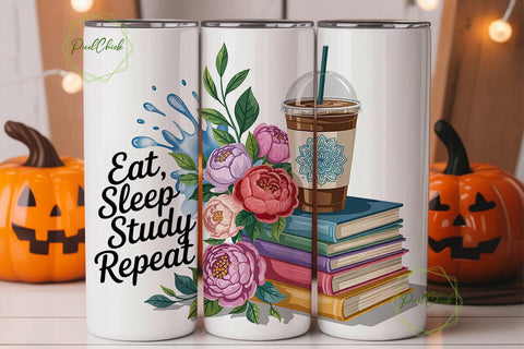 Eat Sleep Study Repeat 20oz Tumbler Wrap Sublimation PixelChick 