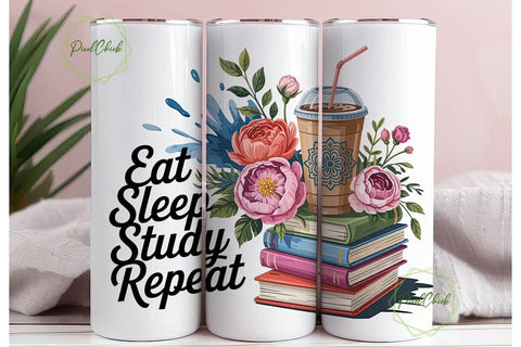 Eat Sleep Study Repeat 20oz Tumbler Wrap Sublimation PixelChick 