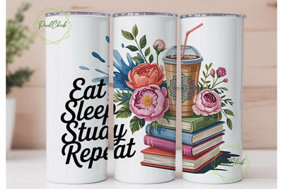 Eat Sleep Study Repeat 20oz Tumbler Wrap Sublimation PixelChick 