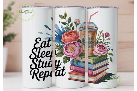 Eat Sleep Study Repeat 20oz Tumbler Wrap Sublimation PixelChick 