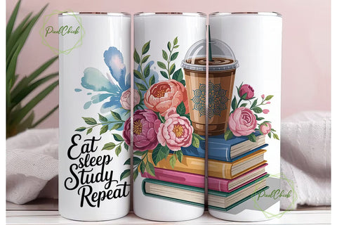 Eat Sleep Study Repeat 20oz Tumbler Wrap Sublimation PixelChick 