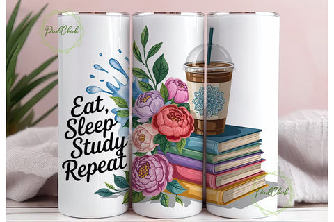 Eat Sleep Study Repeat 20oz Tumbler Wrap Sublimation PixelChick 