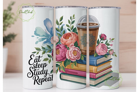 Eat Sleep Study Repeat 20oz Tumbler Wrap Sublimation PixelChick 